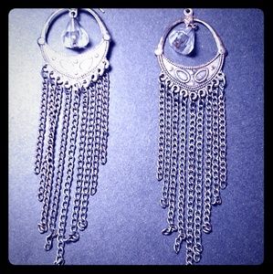 Earrings Chains Pierced Silvertone Gypsy Tribal